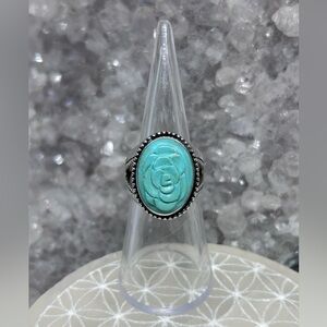 Vintage Carolyn Pollack Relios Turquoise Carved Flower Ring